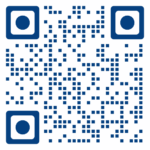 A square blue-and-white QR code with three large blue dots positioned in the top-left, top-right, and bottom-left corners. The interior area is filled with a dense pattern of small blue square modules on a white background, arranged in a seemingly random grid. The code is designed to be scanned digitally to access linked information or content.